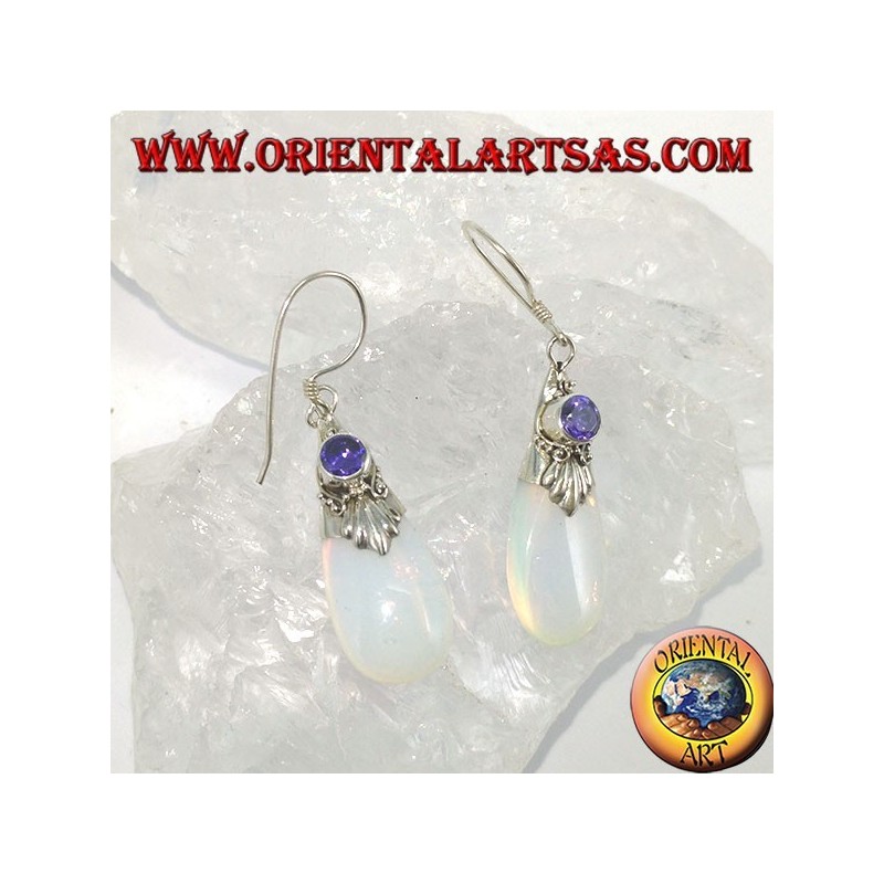 Silver earrings with sea opal and Amethyst