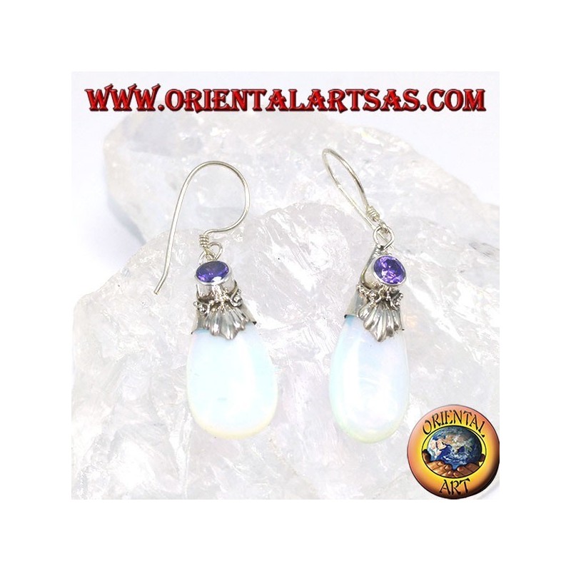 Boucles d'oreilles en argent avec opale de mer et améthyste