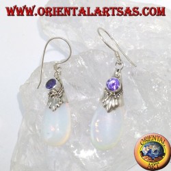 Silver earrings with sea opal and Amethyst