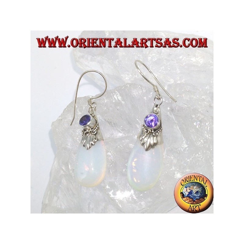 Boucles d'oreilles en argent avec opale de mer et améthyste