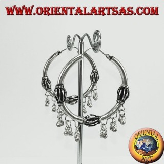 Silver ring earrings with pendants