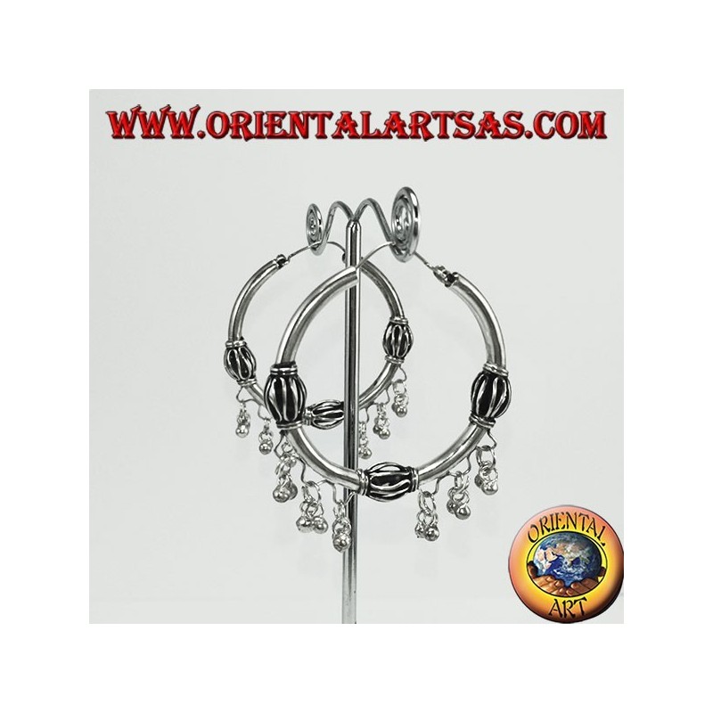 Silver ring earrings with pendants