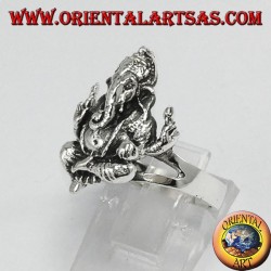 Silver ring with Ganesha or Ganesh sitting