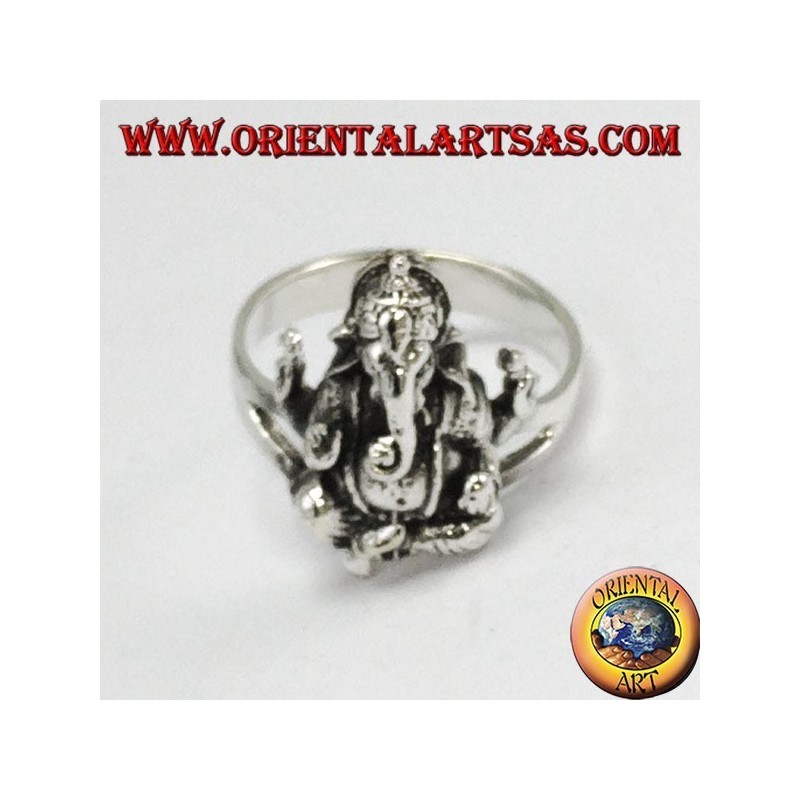 Bague en argent avec Ganesha ou Ganesh assis
