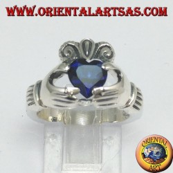 Claddagh ring with zircon (blue sapphire color)