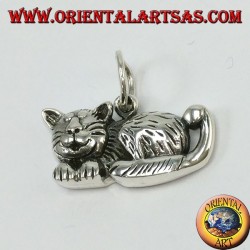 Colgante de plata, gato relajado