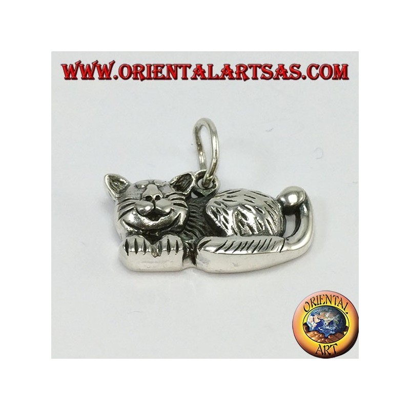 Silver pendant, relaxed cat