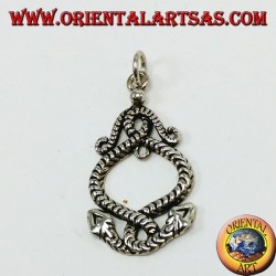 Silver pendant, two twisted snakes