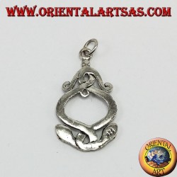 Silver pendant, two twisted snakes