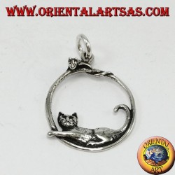 Pendentif en argent, chat et souris sur la jante