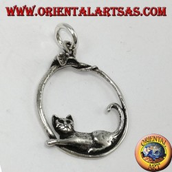 Colgante de plata, gato y ratón en el borde