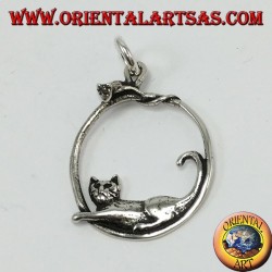 Pendentif en argent, chat et souris sur la jante