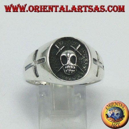 Anello in argento sigillo teschio con croci