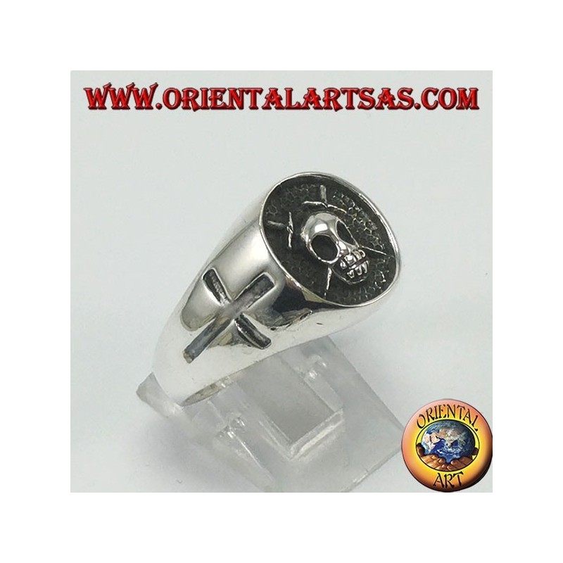 Anello in argento sigillo teschio con croci