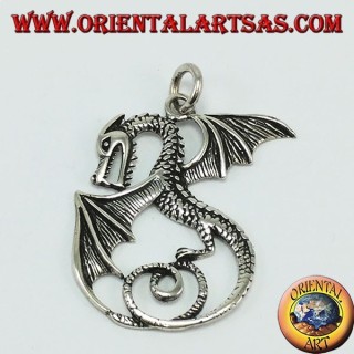 Grand Pendentif Dragon Ailé Argent 925 - Dragon Occidental Oriental Art