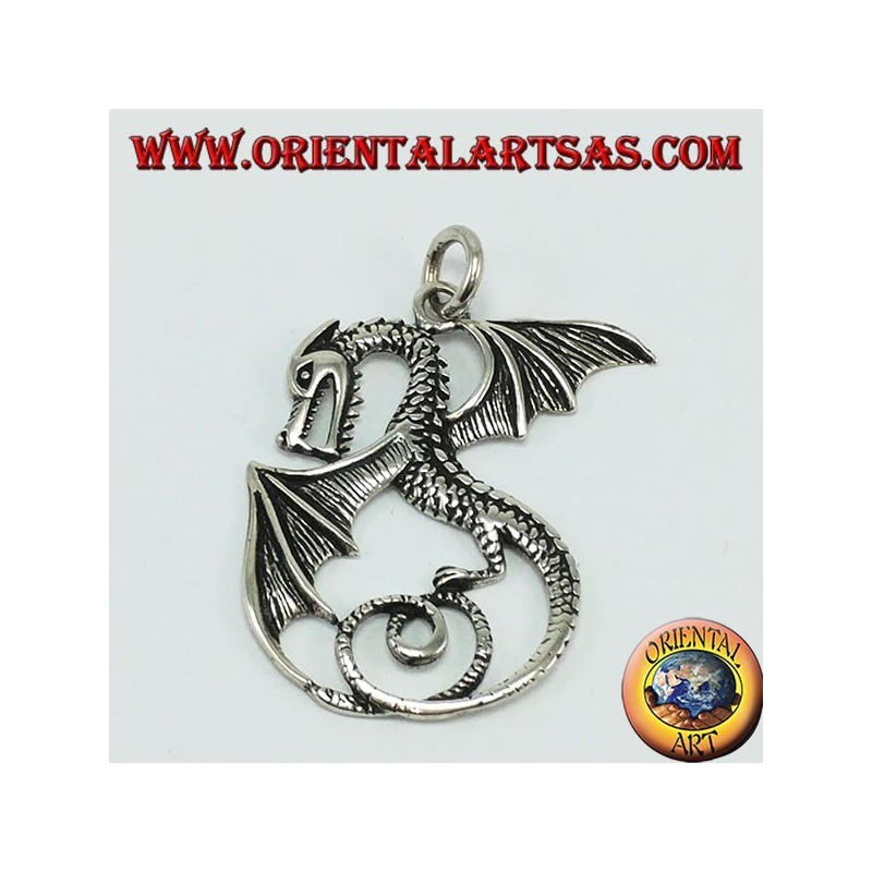 Silver pendant, dragon with wings (big)