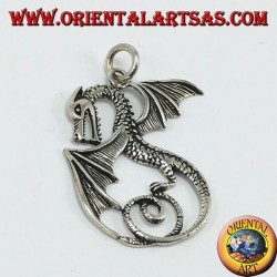 Silver pendant, dragon with wings (big)