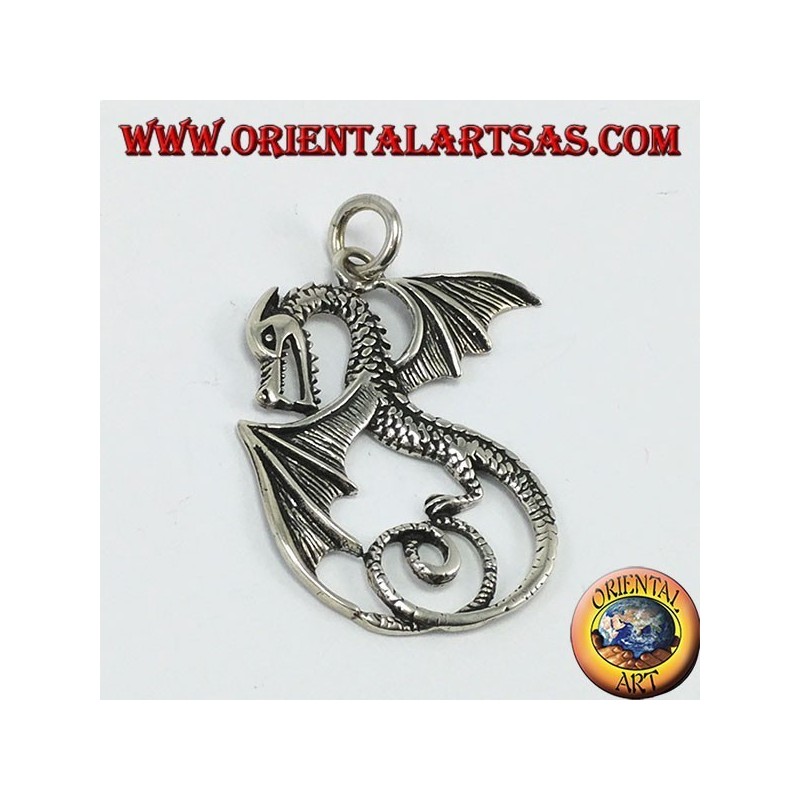 Silver pendant, dragon with wings (big)