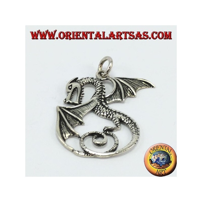 Silver pendant, dragon with wings (big)