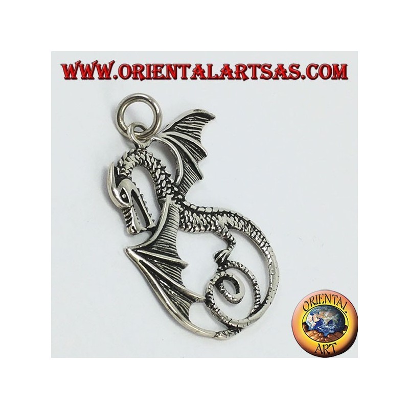Silver pendant, dragon with wings (big)