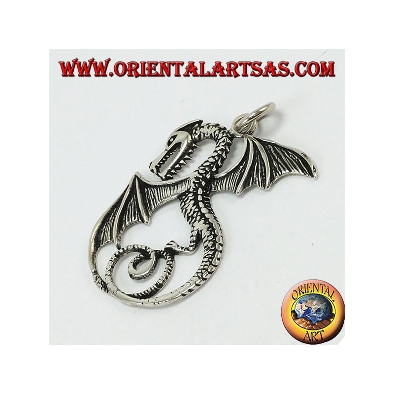 Ciondolo Grande Drago con Ali Argento 925 - Gioiello Uomo | Oriental Art