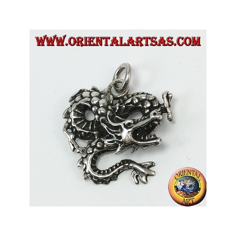 Silver pendant, twisted dragon