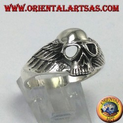 Silver ring, skull with biker wings