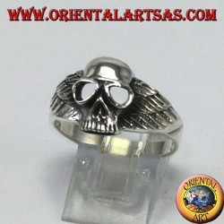 Silberring, Totenkopf mit Bikerflügeln