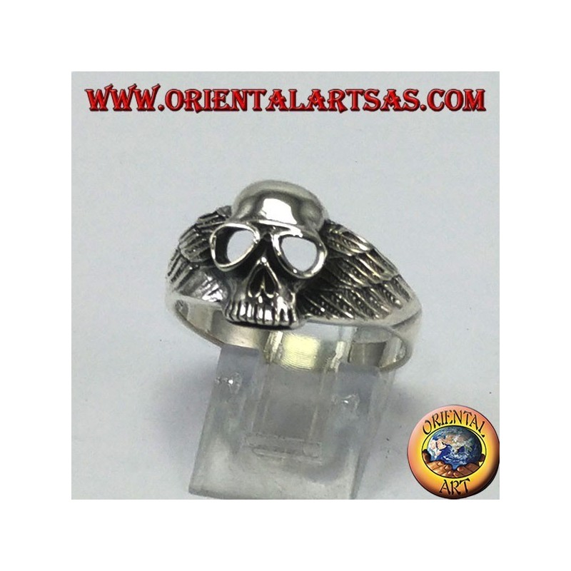 Silberring, Totenkopf mit Bikerflügeln