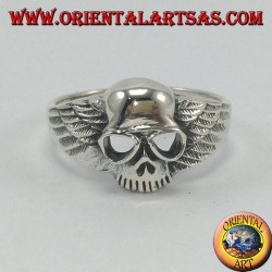 Silver ring, skull with biker wings