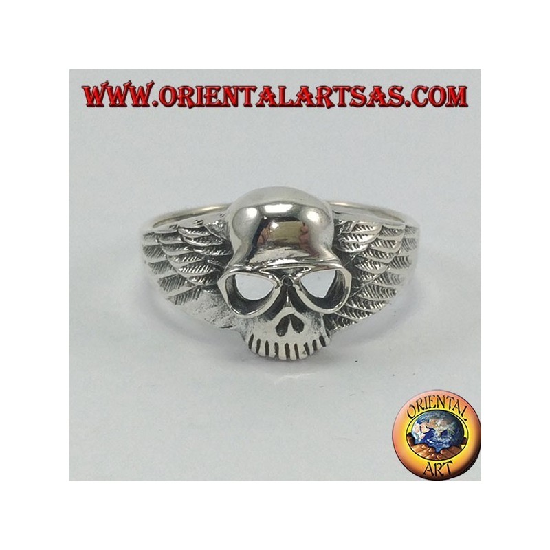 Silver ring, skull with biker wings