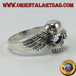 Anillo de plata, calavera con alas de motorista