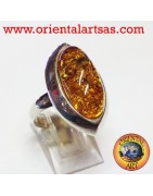 Solid 925 ‰ silver rings with natural amber