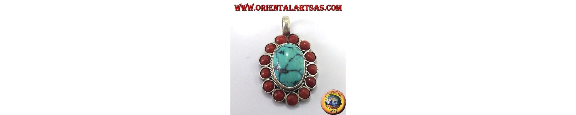 Pendentifs en argent 925‰ avec Turquoises tibétaines naturelles