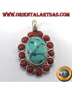925 ‰ silver pendants with Natural Tibetan  and Arizona turquoises