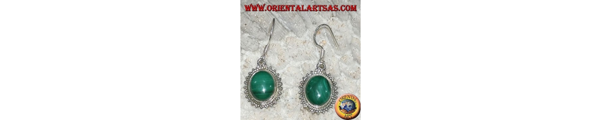 Pendientes con malaquita, ojo de tigre y cuarzo rosa.