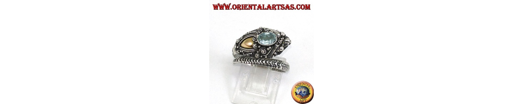 Bagues Argent 925 avec Topaze Bleue, Jaune, Fumée et Cristal de Roche